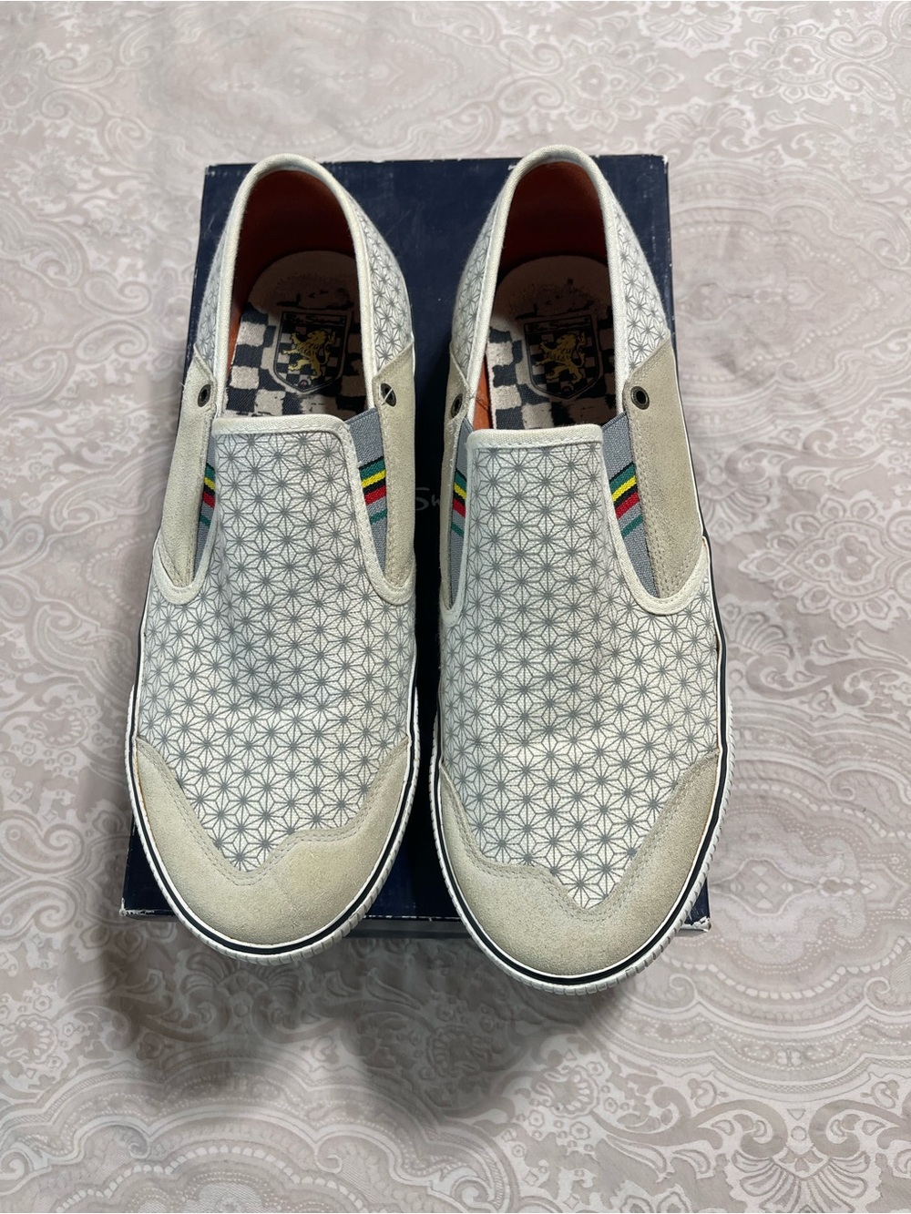 Ben Sherman Men's Light Gray Slip-On Loafers with Geometric Print